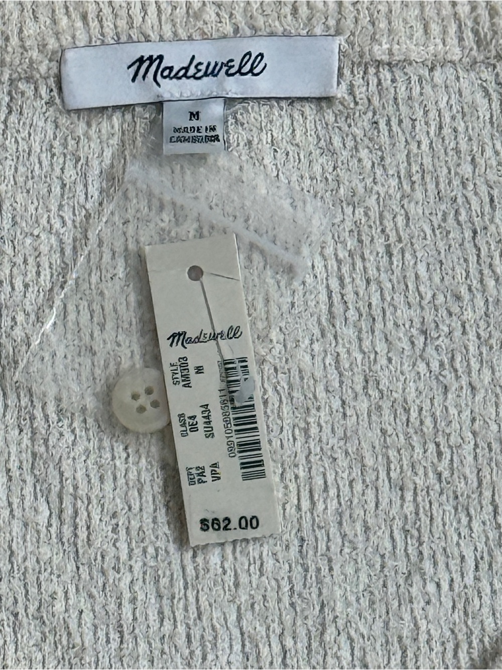 Madewell Cream Button-Front Sweater with Rainbow Stripe Cuff - Picture 4 of 6
